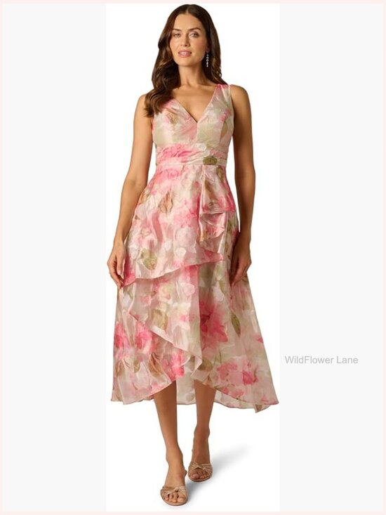 Dresses & Skirts - Sleeveless V-Neck Midi Dress with Ruffle Detail